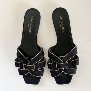 Saint Laurent Tribute Black Suede Sandals Flats Size EU 37